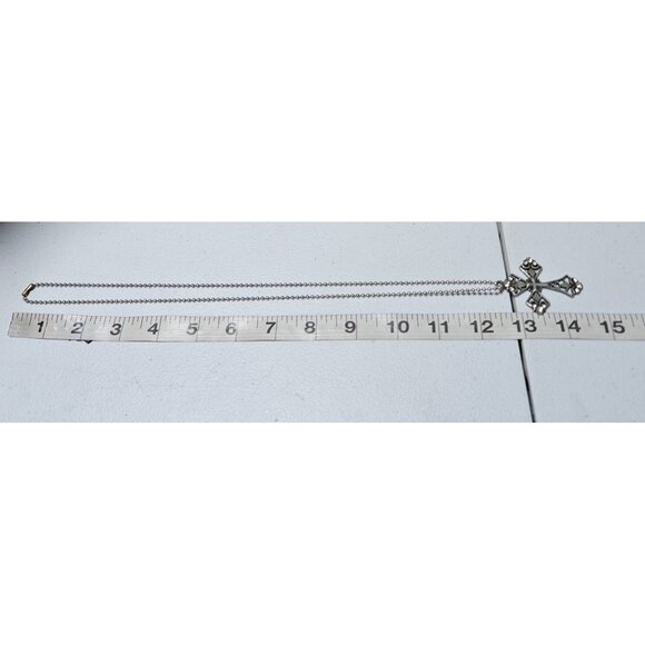 Gothic Filigree Cross Rhinestone Silver Pendant Necklace Religious Jewelry Women - Picture 6 of 7